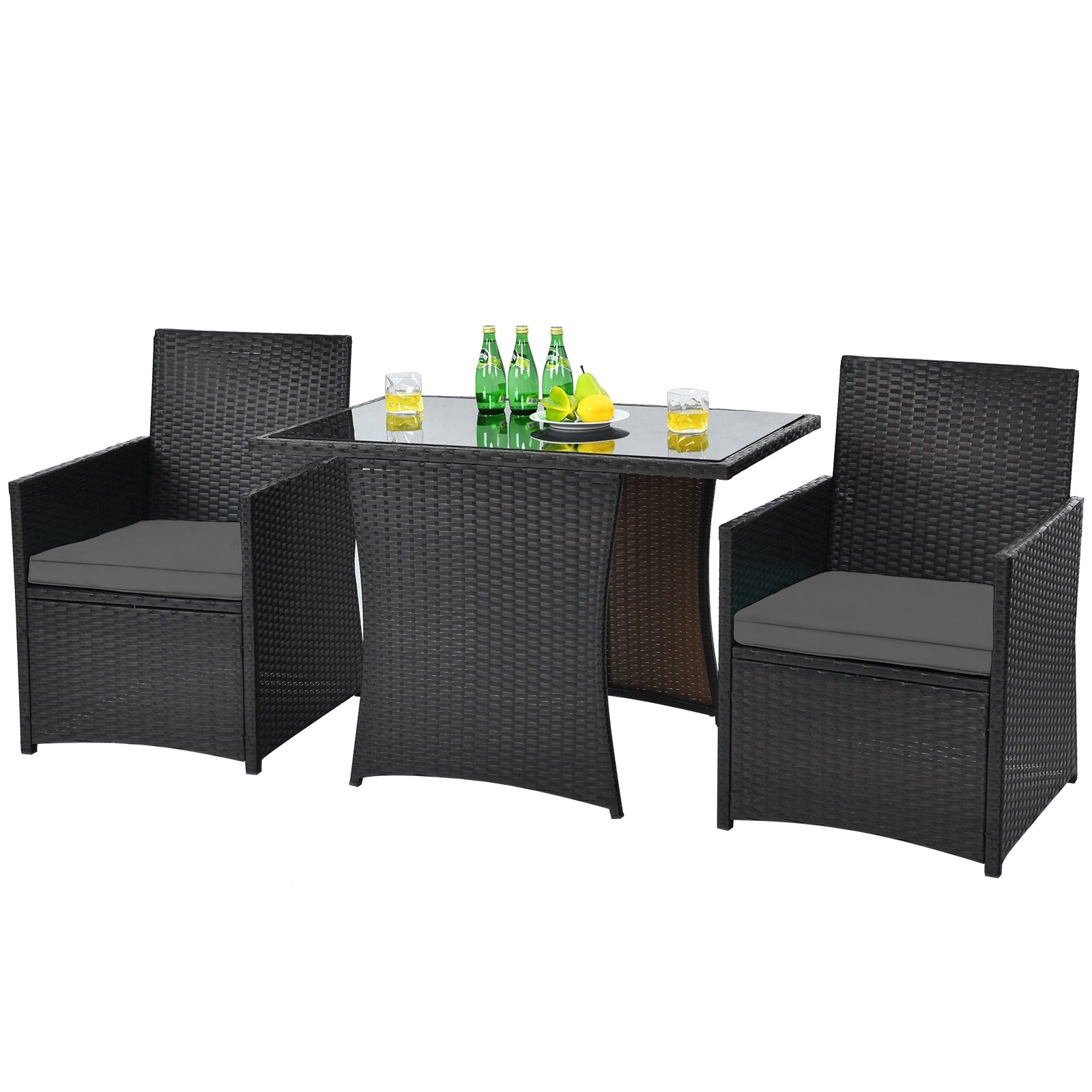 3 Pieces Patio Rattan Furniture Set with Cushion and Sofa Armrest, Gray Patio Conversation Sets at Gallery Canada