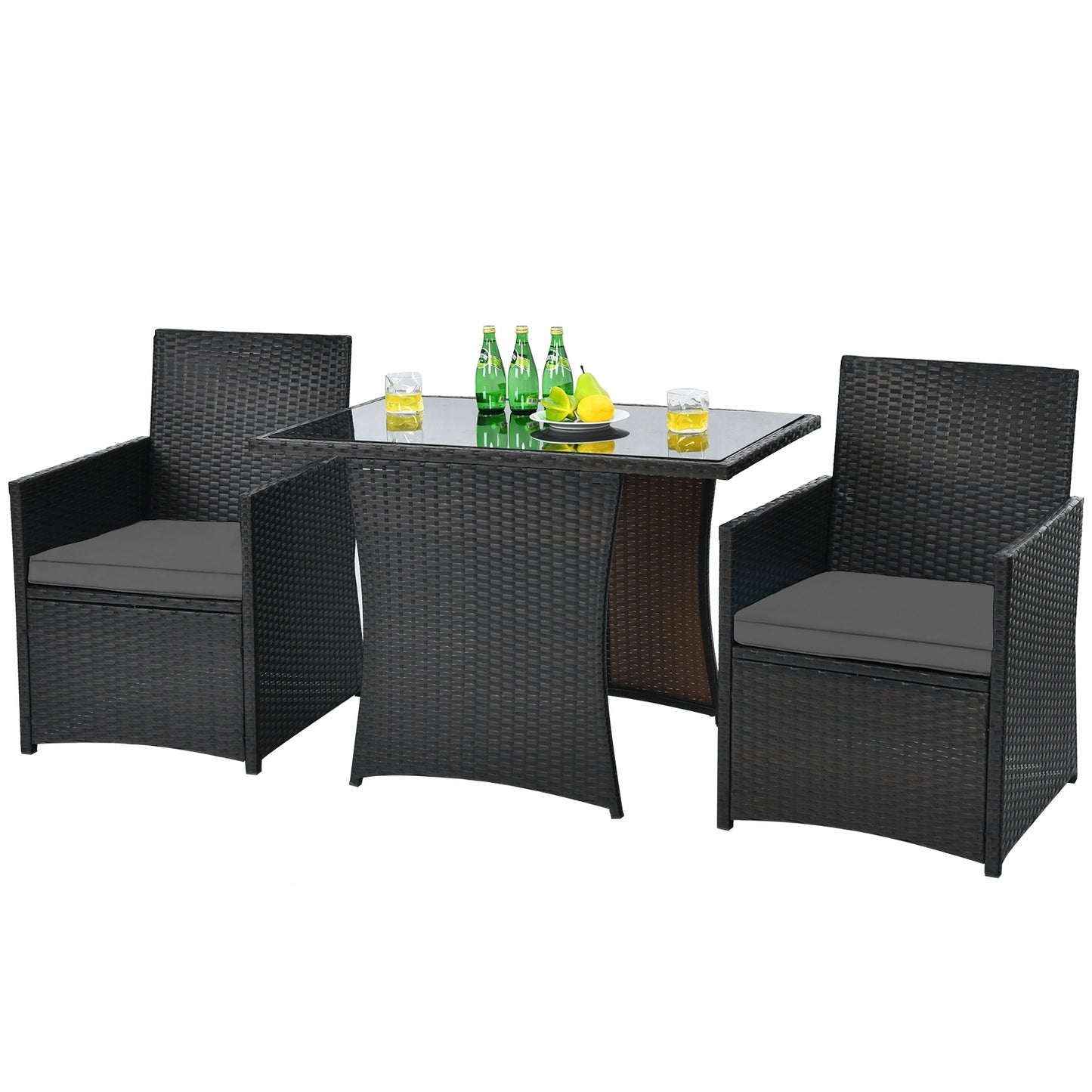 3 Pieces Patio Rattan Furniture Set with Cushion and Sofa Armrest, Gray Patio Conversation Sets at Gallery Canada