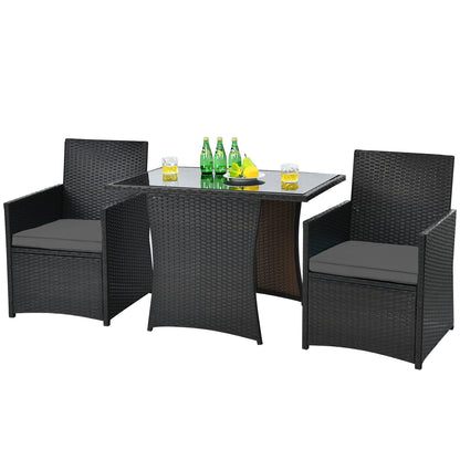 3 Pieces Patio Rattan Furniture Set with Cushion and Sofa Armrest, Gray Patio Conversation Sets at Gallery Canada