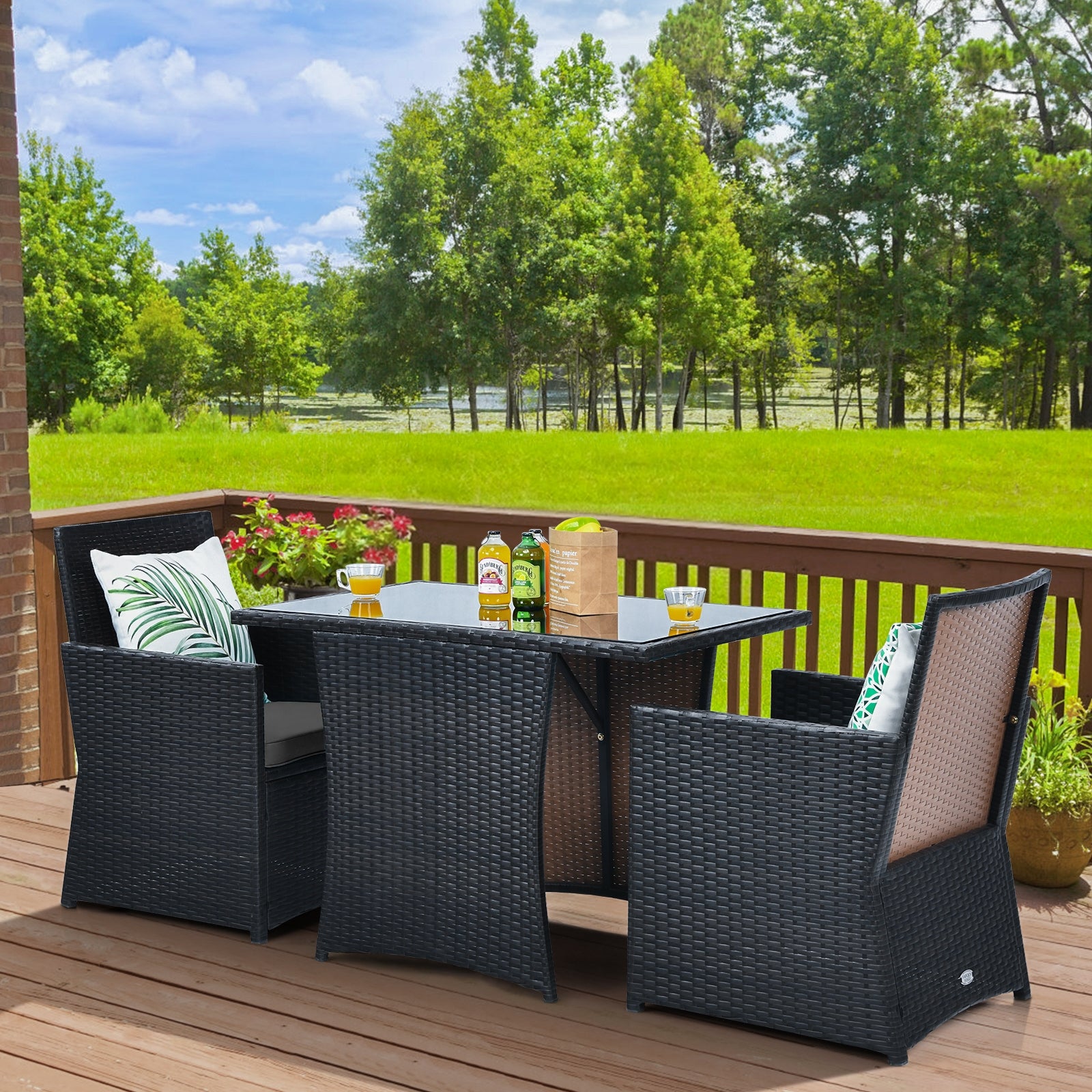 3 Pieces Patio Rattan Furniture Set with Cushion and Sofa Armrest, Gray Patio Conversation Sets at Gallery Canada