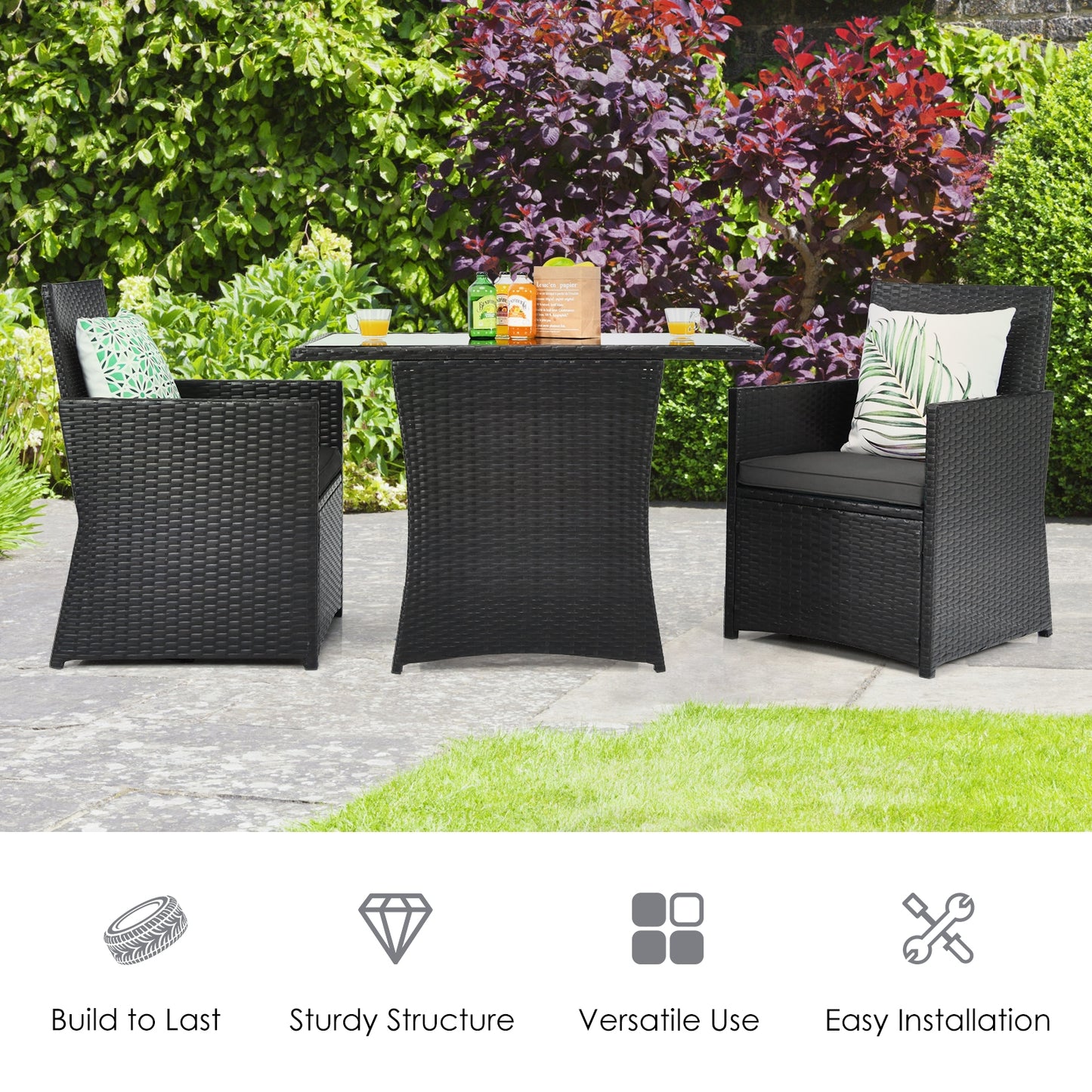 3 Pieces Patio Rattan Furniture Set with Cushion and Sofa Armrest, Gray Patio Conversation Sets at Gallery Canada