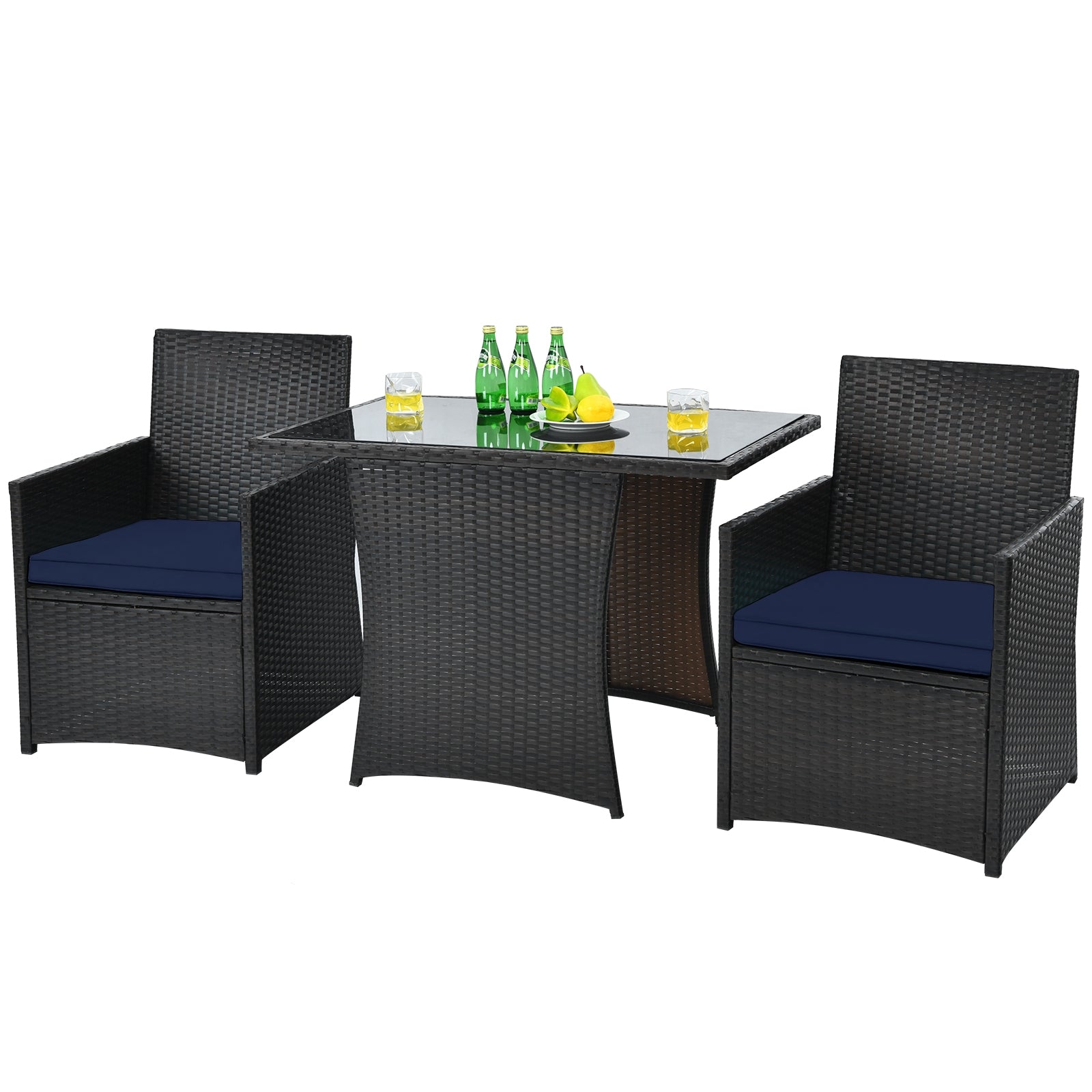 3 Pieces Patio Rattan Furniture Set with Cushion and Sofa Armrest, Navy Patio Conversation Sets at Gallery Canada
