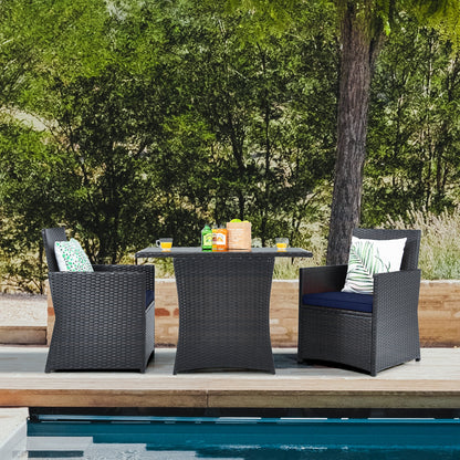 3 Pieces Patio Rattan Furniture Set with Cushion and Sofa Armrest, Navy Patio Conversation Sets at Gallery Canada