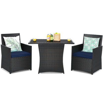 3 Piece Patio Rattan Furniture Set, With Cushion And Sofa Armrest, Navy Patio Conversation Sets at Gallery Canada