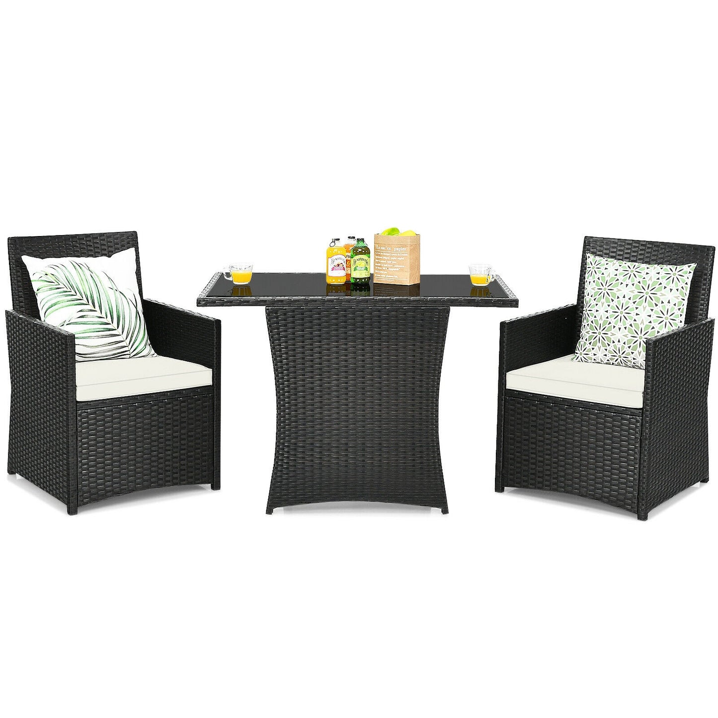 3 Pieces Patio Rattan Furniture Set with Cushion and Sofa Armrest, White Patio Conversation Sets at Gallery Canada
