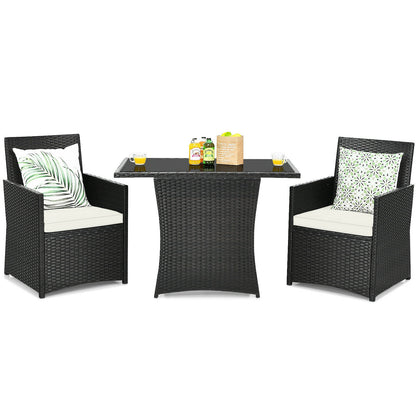 3 Pieces Patio Rattan Furniture Set with Cushion and Sofa Armrest, White Patio Conversation Sets at Gallery Canada
