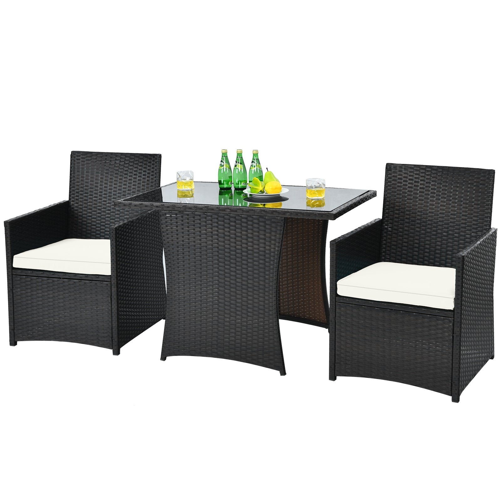 3 Pieces Patio Rattan Furniture Set with Cushion and Sofa Armrest, White Patio Conversation Sets at Gallery Canada