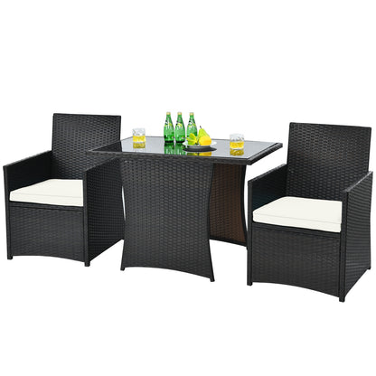3 Pieces Patio Rattan Furniture Set with Cushion and Sofa Armrest, White Patio Conversation Sets at Gallery Canada