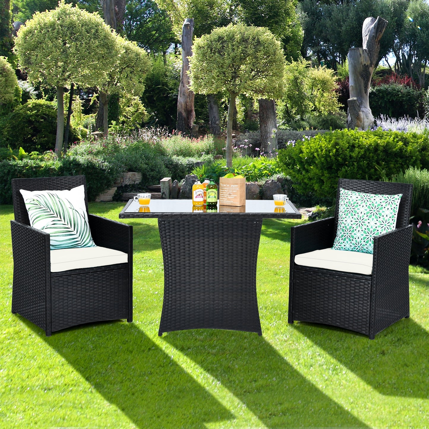 3 Pieces Patio Rattan Furniture Set with Cushion and Sofa Armrest, White Patio Conversation Sets at Gallery Canada