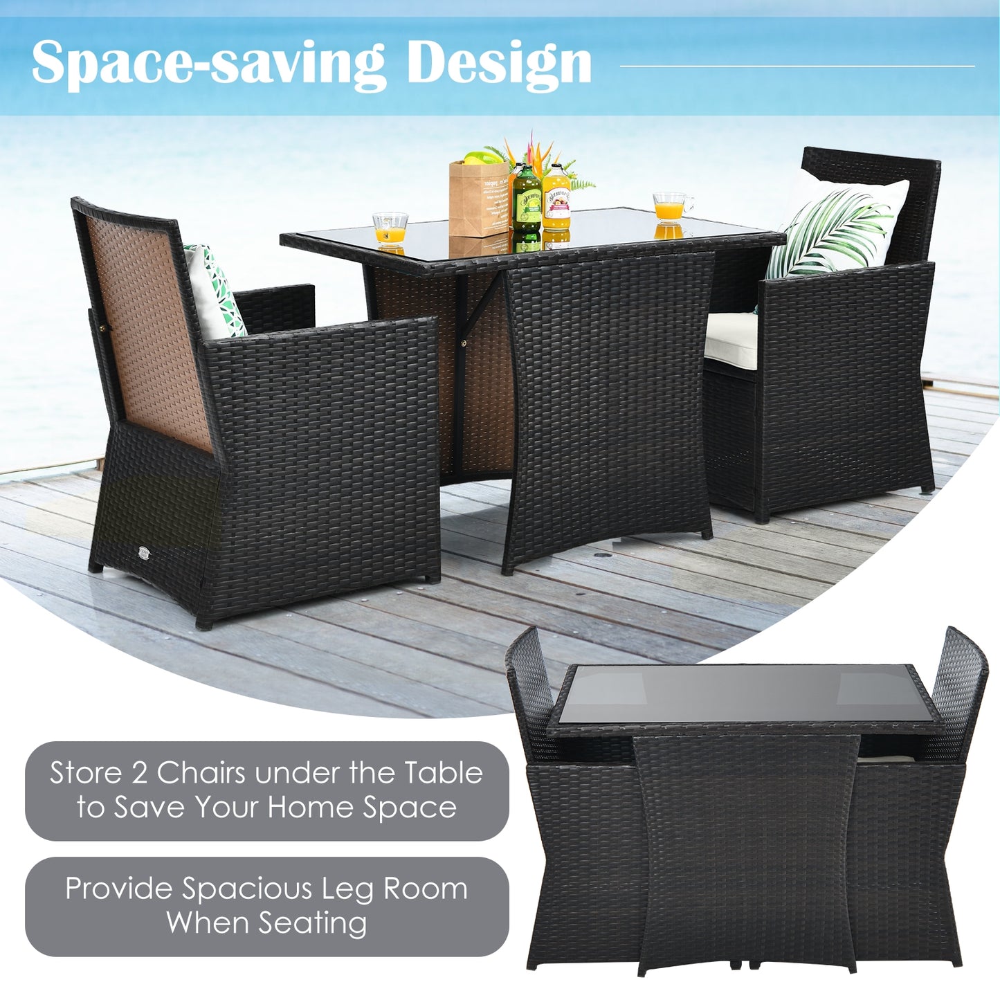 3 Pieces Patio Rattan Furniture Set with Cushion and Sofa Armrest, White Patio Conversation Sets at Gallery Canada
