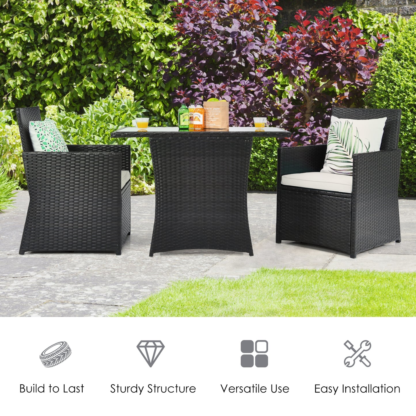 3 Pieces Patio Rattan Furniture Set with Cushion and Sofa Armrest, White Patio Conversation Sets at Gallery Canada
