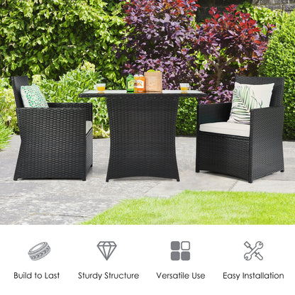 3 Pieces Patio Rattan Furniture Set with Cushion and Sofa Armrest, White Patio Conversation Sets at Gallery Canada