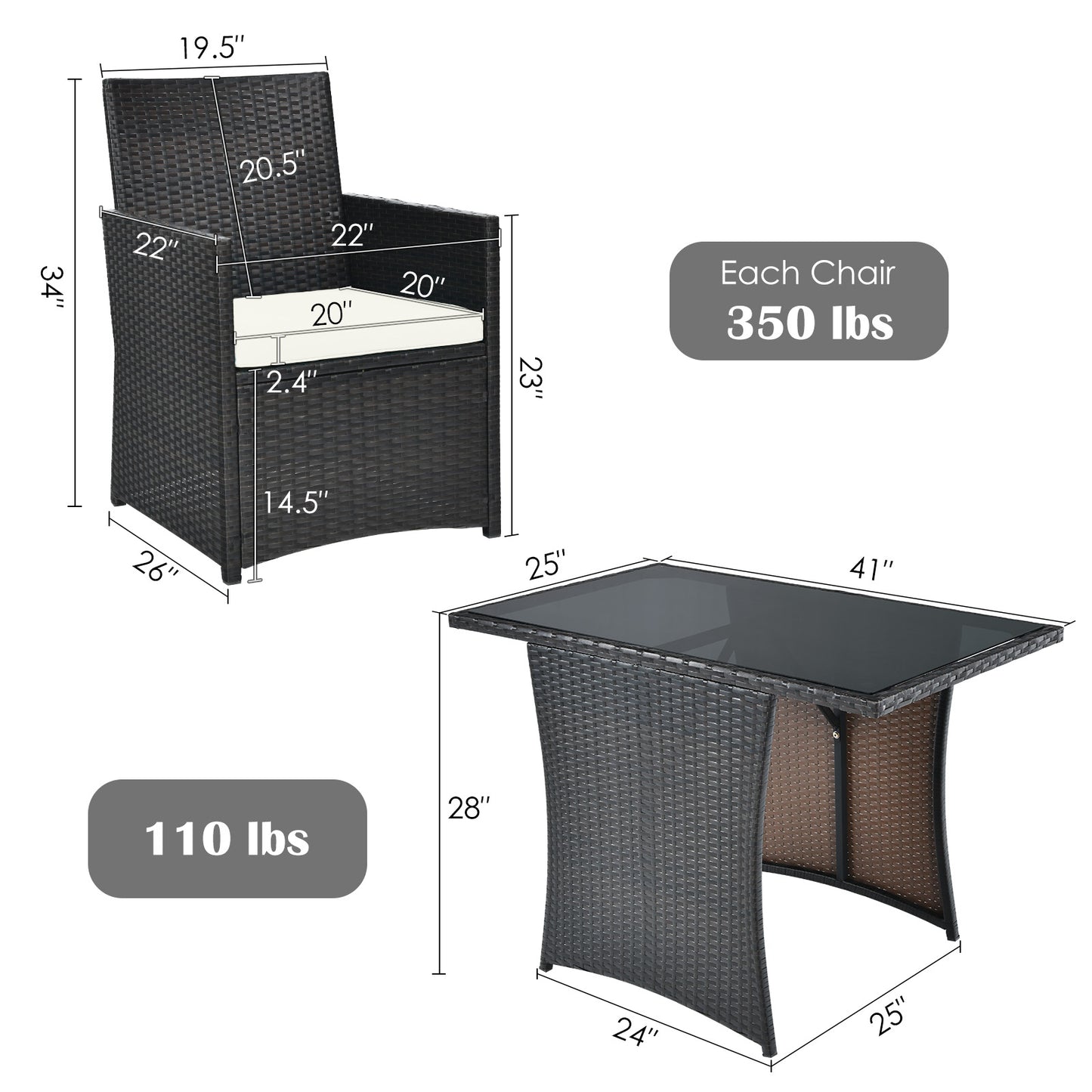 3 Pieces Patio Rattan Furniture Set with Cushion and Sofa Armrest, White Patio Conversation Sets at Gallery Canada