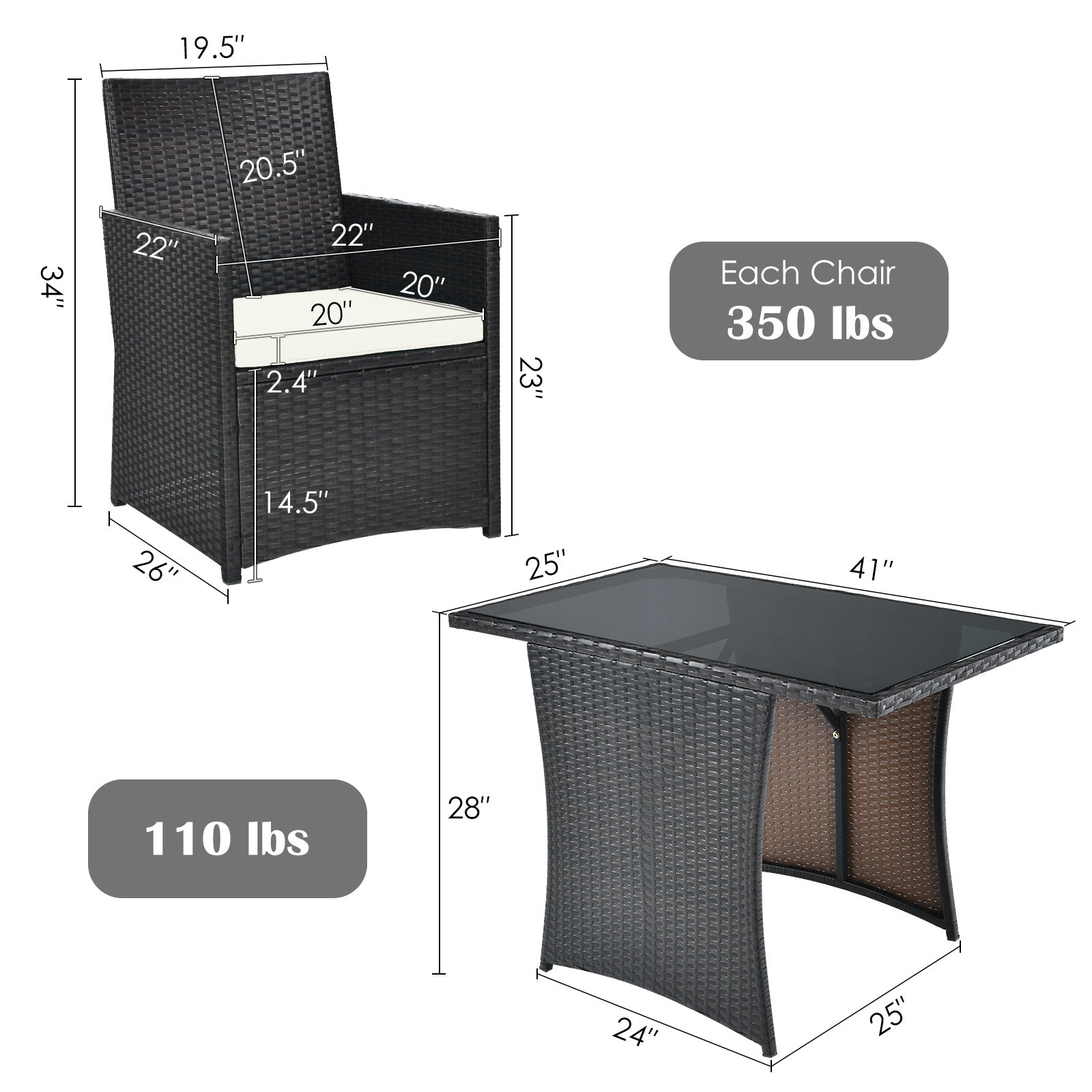 3 Pieces Patio Rattan Furniture Set with Cushion and Sofa Armrest, White Patio Conversation Sets at Gallery Canada