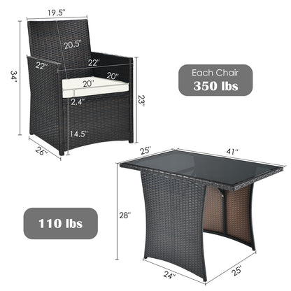 3 Pieces Patio Rattan Furniture Set with Cushion and Sofa Armrest, White Patio Conversation Sets at Gallery Canada