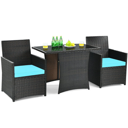 3 Pieces Patio Rattan Furniture Set with Cushion and Sofa Armrest, Turquoise Patio Conversation Sets at Gallery Canada