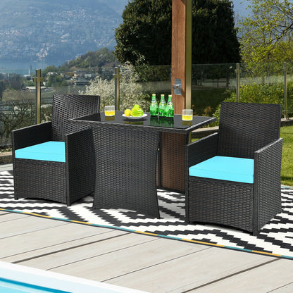 3 Pieces Patio Rattan Furniture Set with Cushion and Sofa Armrest, Turquoise Patio Conversation Sets at Gallery Canada