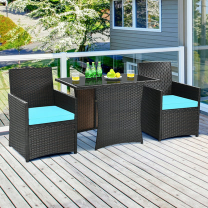 3 Pieces Patio Rattan Furniture Set with Cushion and Sofa Armrest, Turquoise Patio Conversation Sets at Gallery Canada