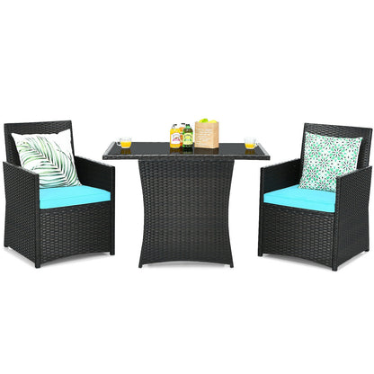 3 Pieces Patio Rattan Furniture Set with Cushion and Sofa Armrest, Turquoise Patio Conversation Sets at Gallery Canada