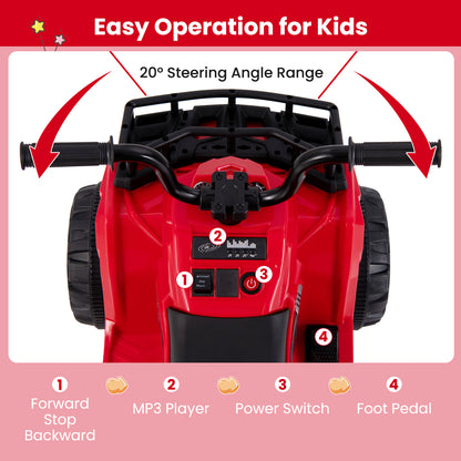 6V Kids Ride On Electric ATV with LED Headlights and MP3 Player, Red Powered Ride On Toys at Gallery Canada