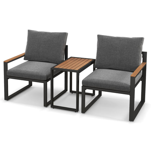 3-Piece Aluminum Frame Outdoor Conversation Set, Weatherproof Cushions, Gray