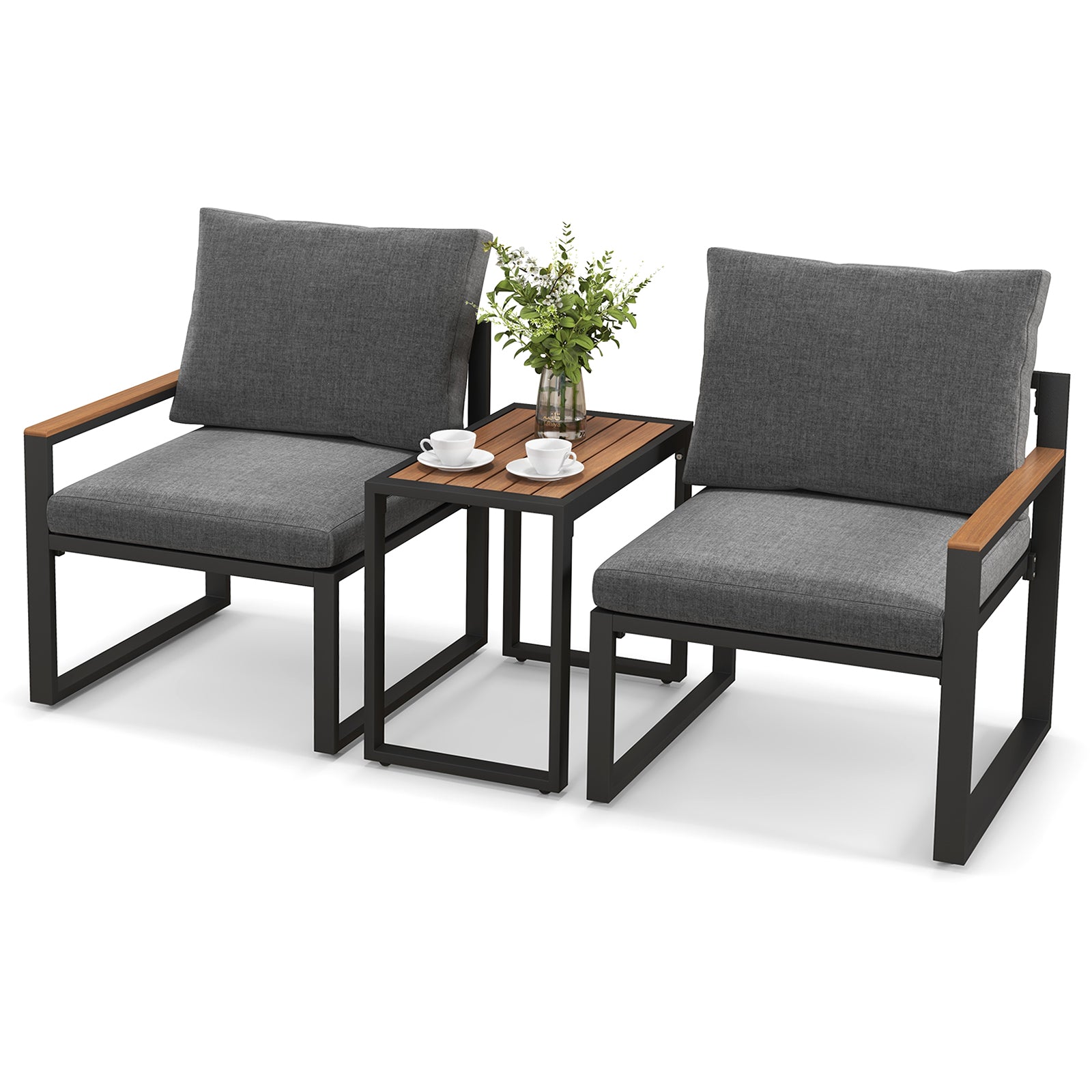 3 Pieces Aluminum Frame Weatherproof Outdoor Conversation Set with Soft Cushions, Gray Patio Conversation Sets at Gallery Canada