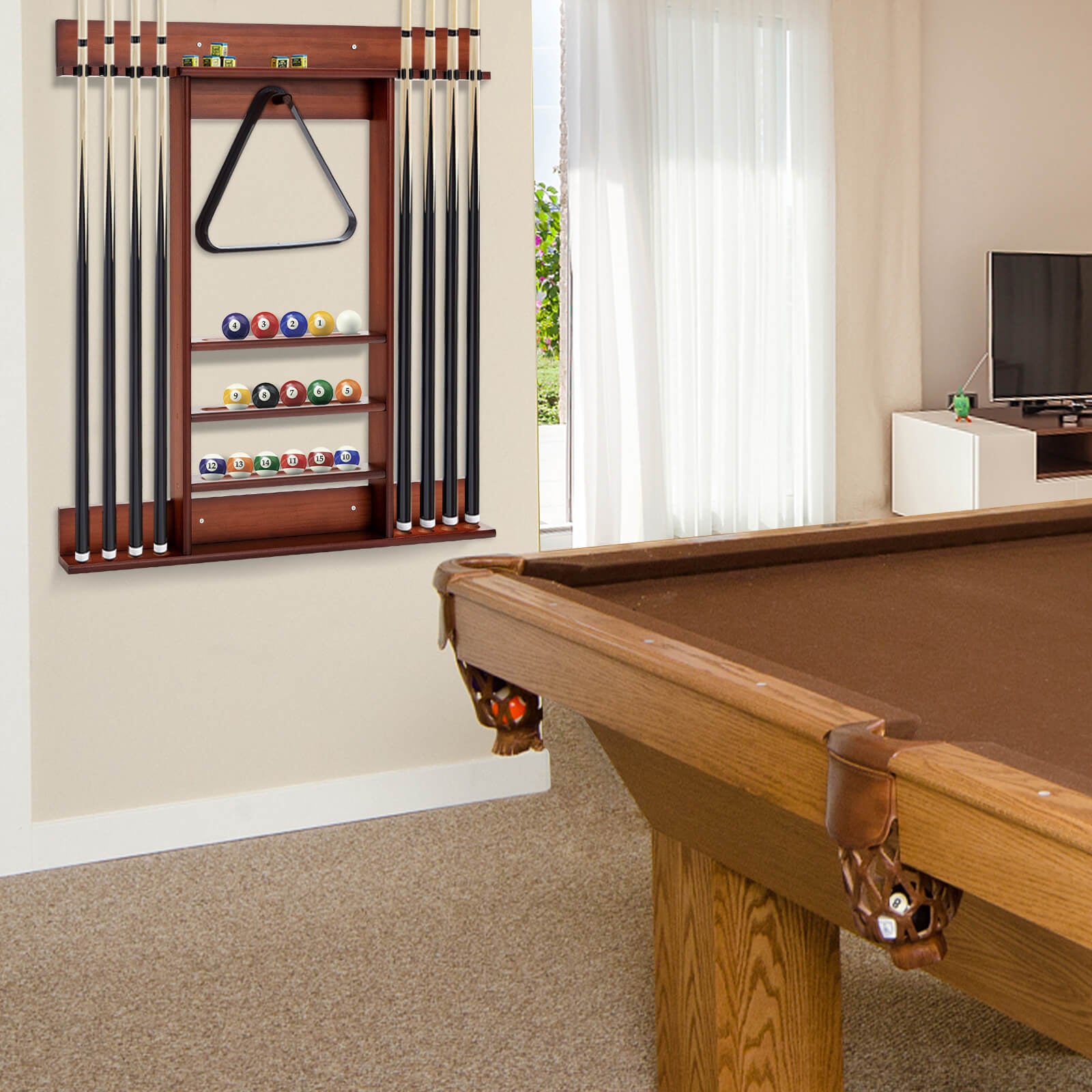 Wall-mounted Billiards Pool Cue Rack Only, Brown Game Room at Gallery Canada