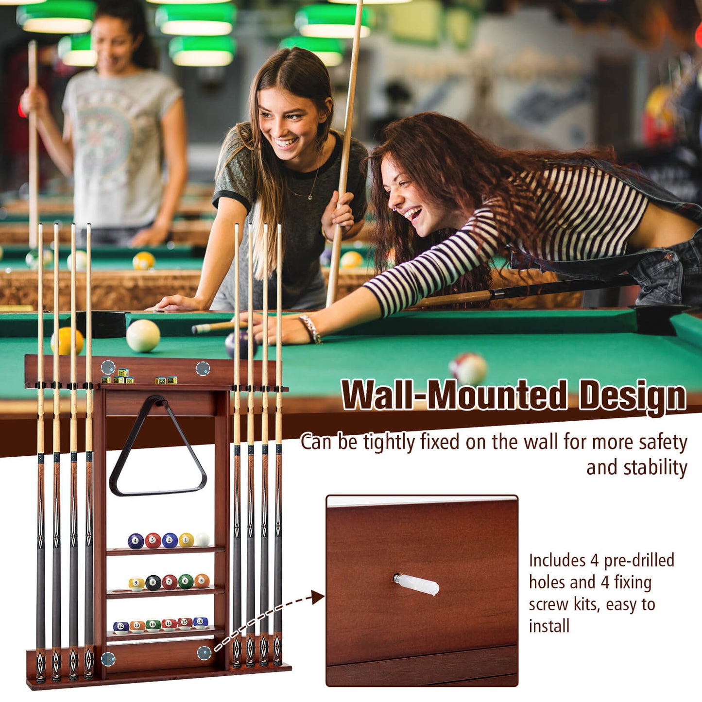 Wall-mounted Billiards Pool Cue Rack Only, Brown Game Room at Gallery Canada
