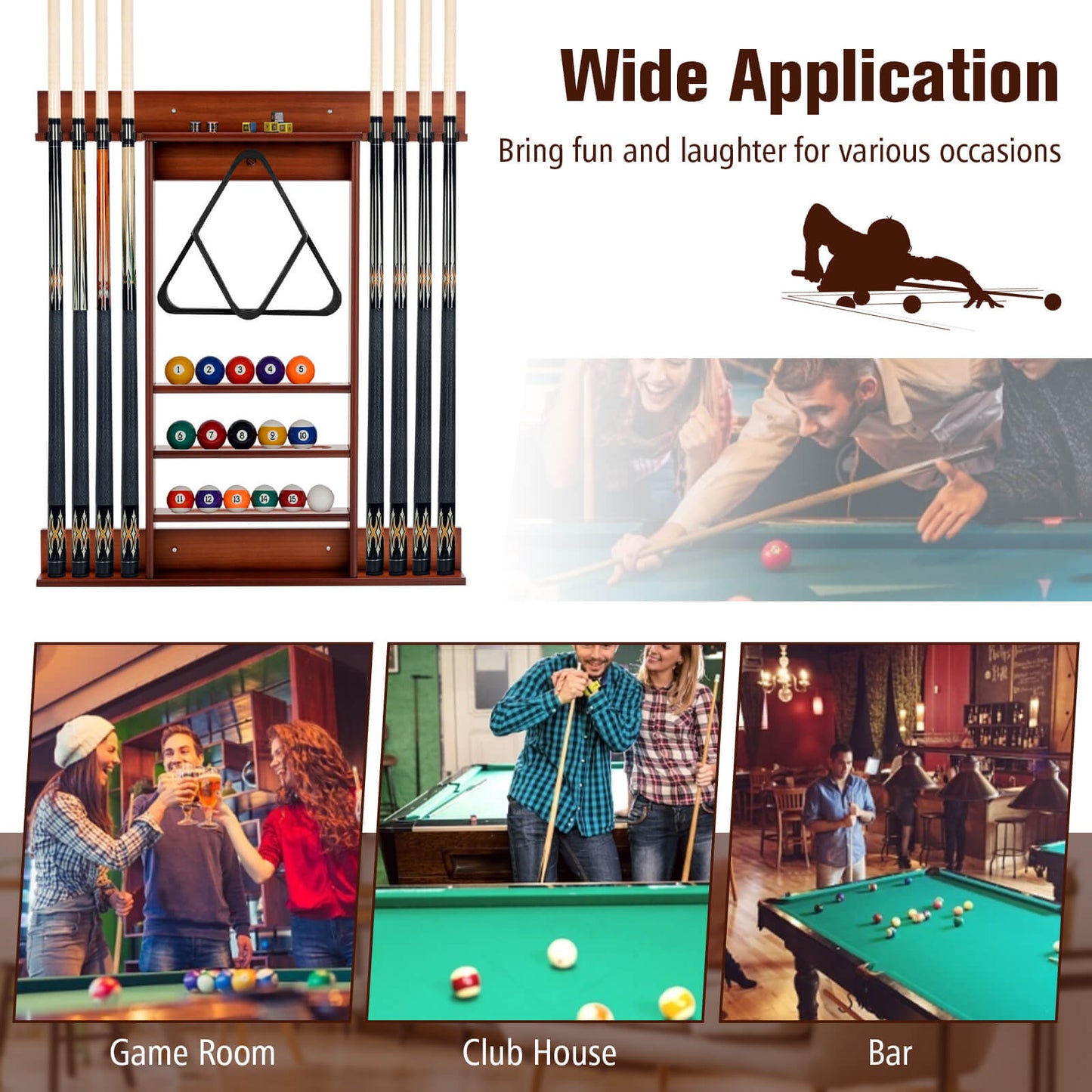 Wall-mounted Billiards Pool Cue Rack Only, Brown Game Room at Gallery Canada