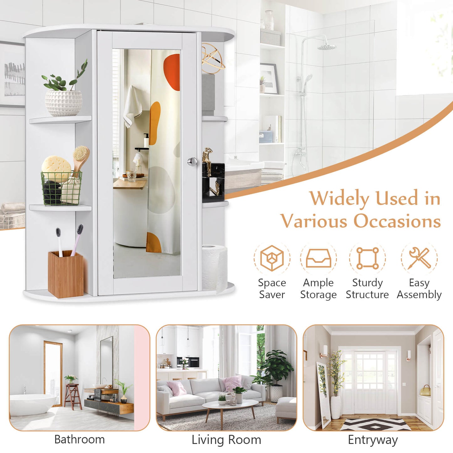 Bathroom Cabinet Single Door Shelves Wall Mount Cabinet, White Wall Cabinets at Gallery Canada