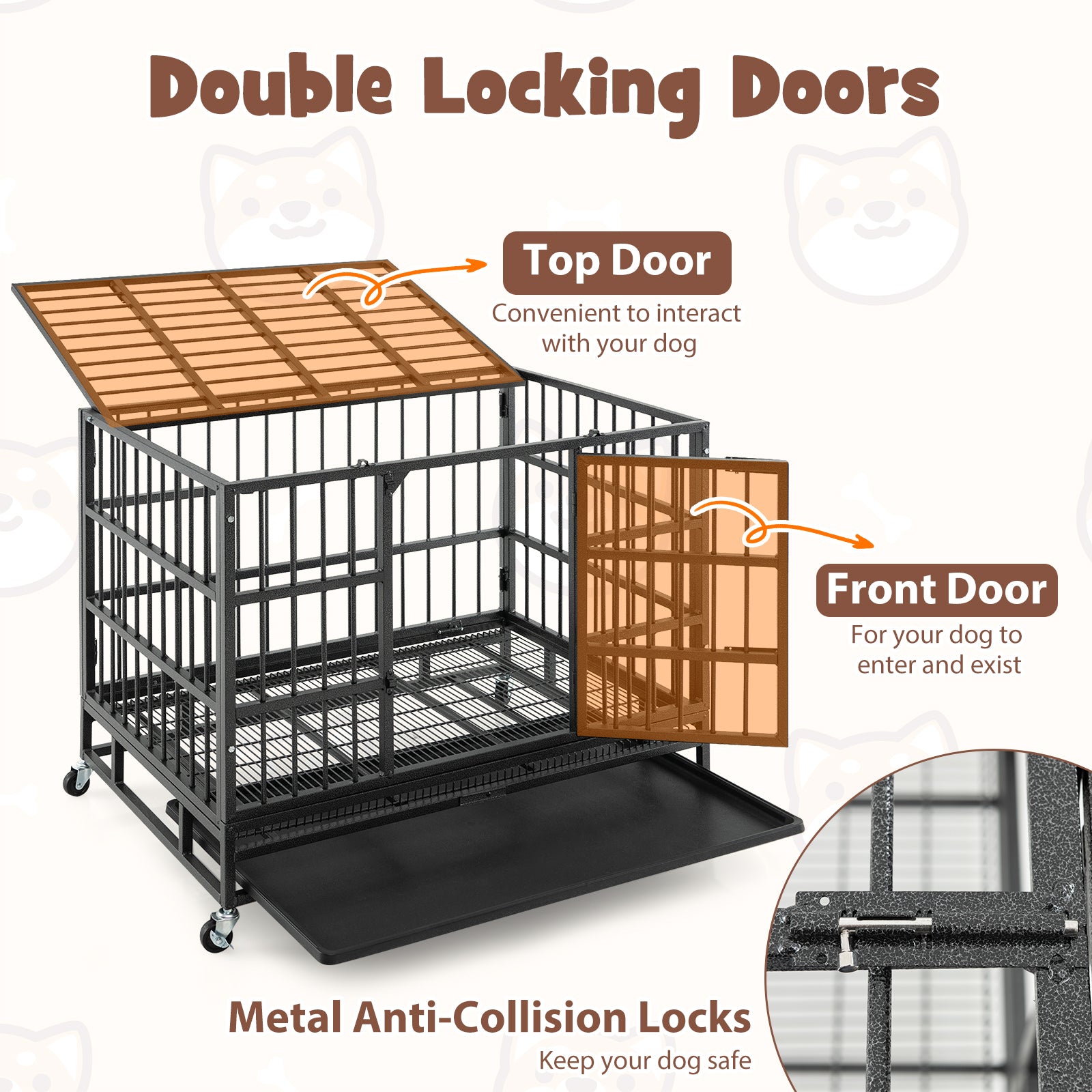 38 Inch Foldable Heavy-Duty Metal Dog Cage with Lockable Rolling Casters and Tray-38 inches, Black Dog Kennels at Gallery Canada