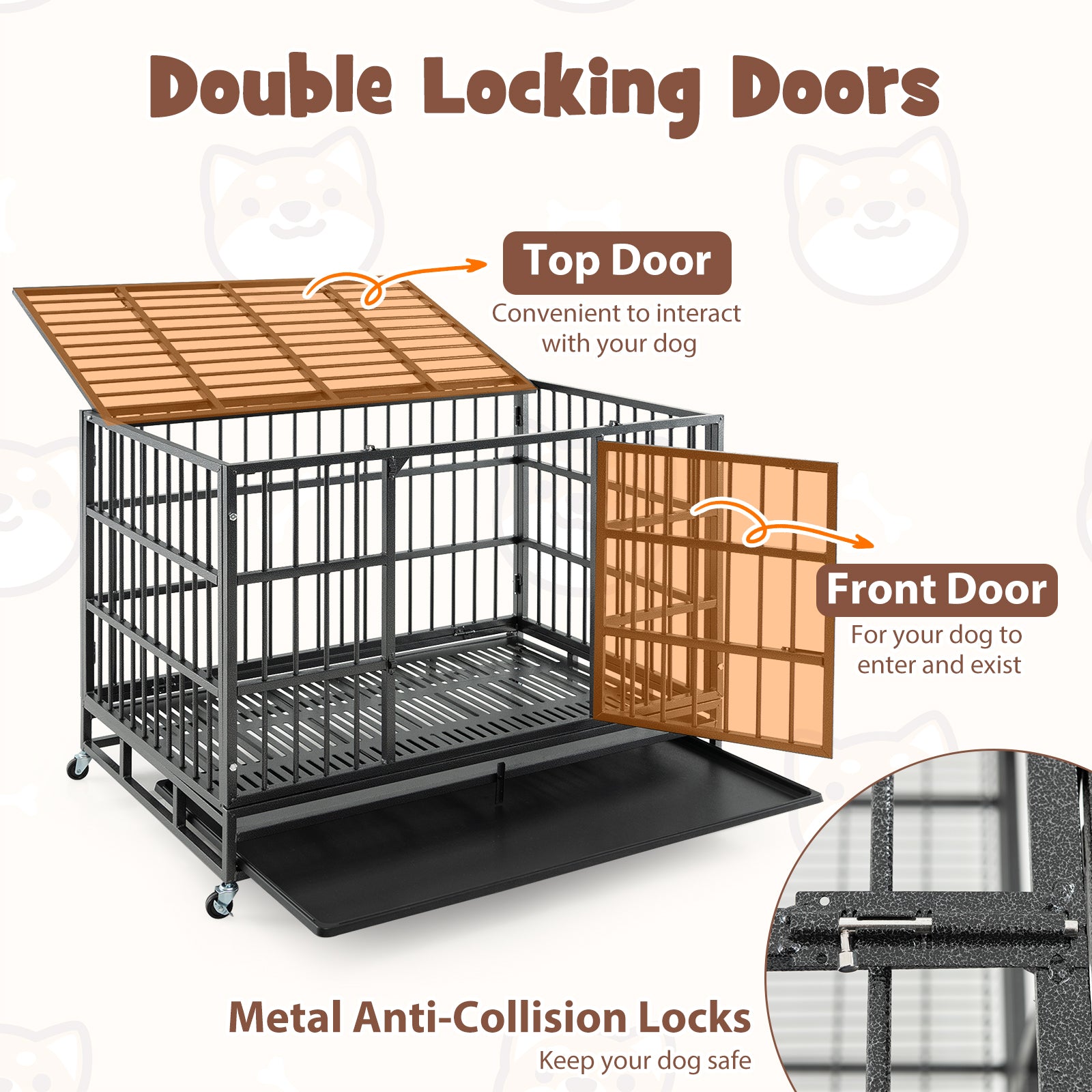 48 Inch Foldable Heavy-Duty Metal Dog Cage with Lockable Rolling Casters and Tray-48 inches, Black Dog Kennels at Gallery Canada
