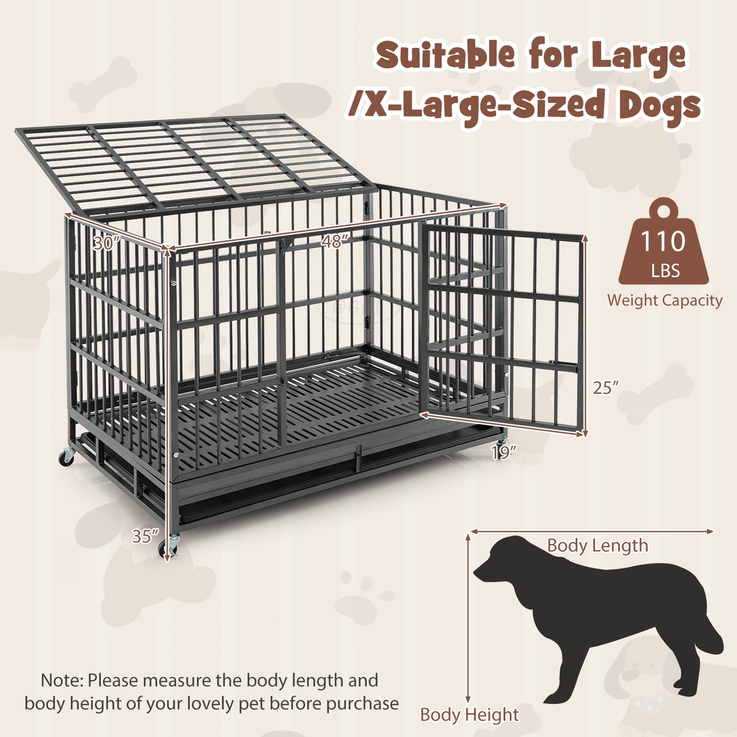 48 Inch Foldable Heavy-Duty Metal Dog Cage with Lockable Rolling Casters and Tray-48 inches, Black Dog Kennels at Gallery Canada