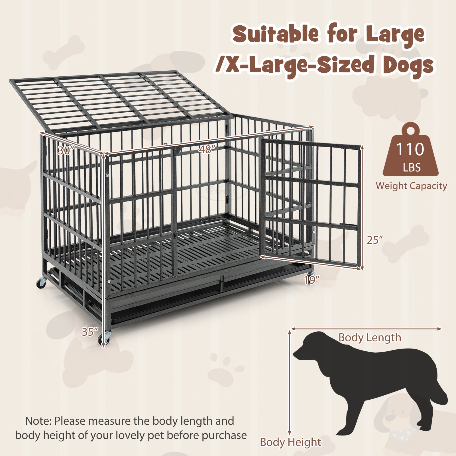 48 Inch Foldable Heavy-Duty Metal Dog Cage with Lockable Rolling Casters and Tray-48 inches, Black Dog Kennels at Gallery Canada