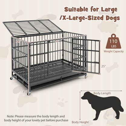 48 Inch Foldable Heavy-Duty Metal Dog Cage with Lockable Rolling Casters and Tray-48 inches, Black Dog Kennels at Gallery Canada