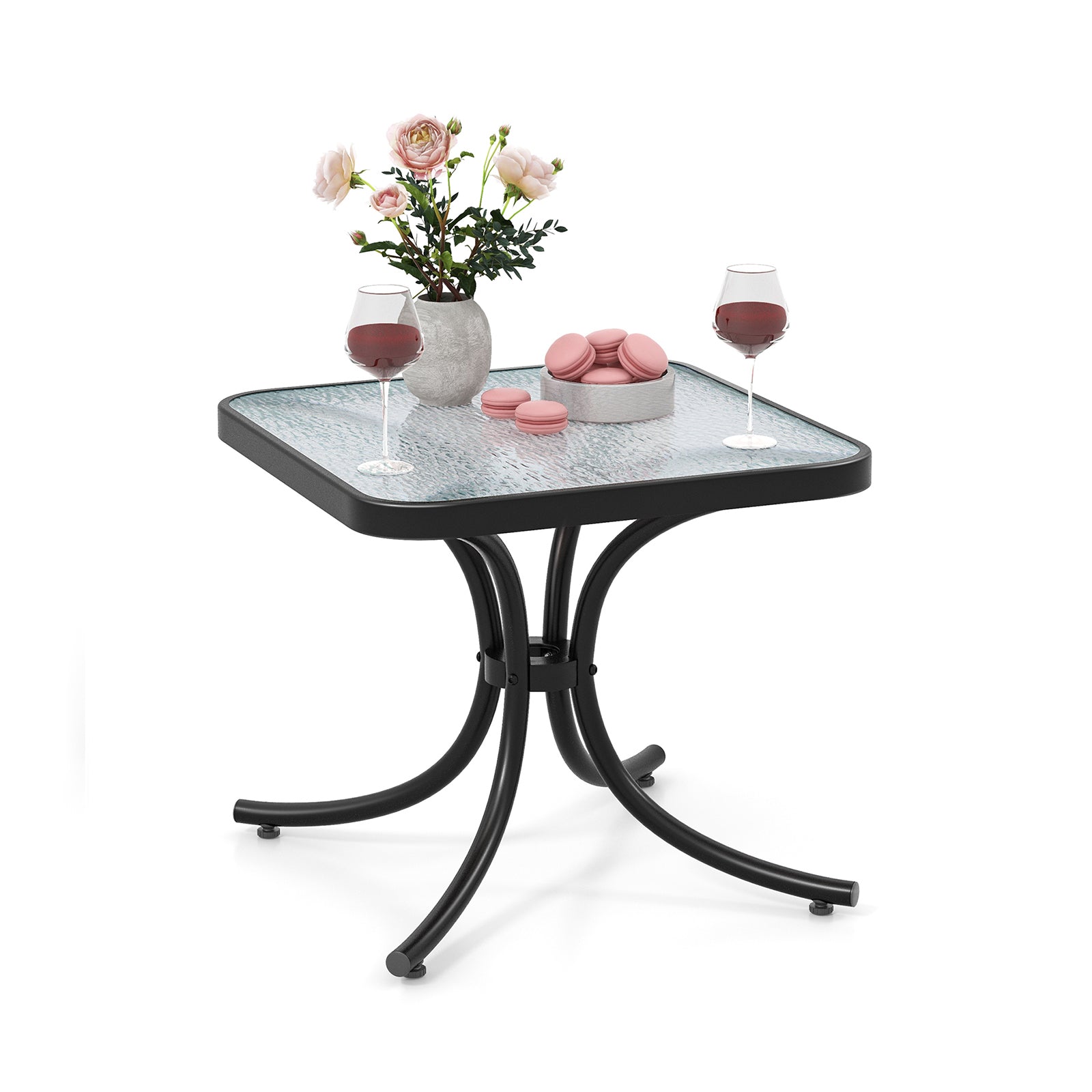 Tempered Glass Top Patio Table, Heavy-Duty Metal Frame, Black Patio Coffee Tables Black at Gallery Canada