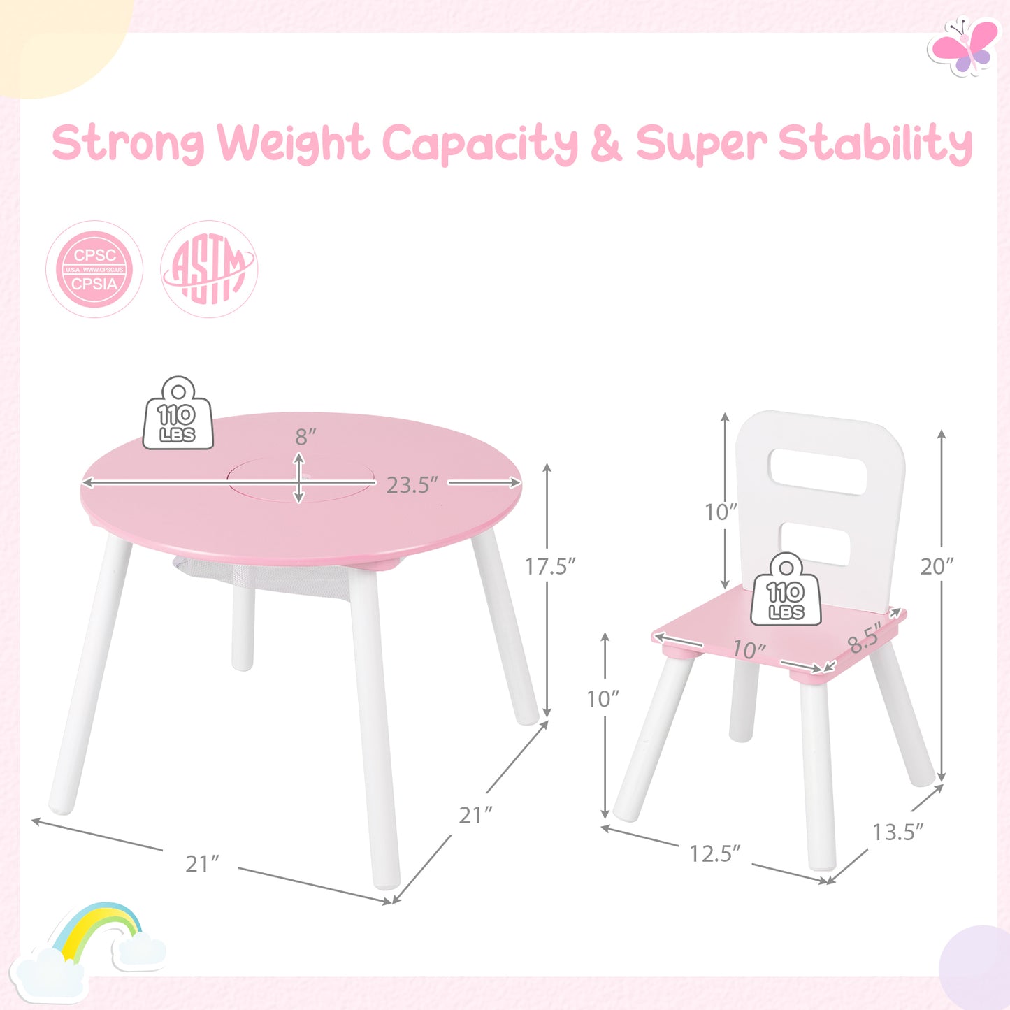 Wood Activity Kids Table and Chair Set with Center Mesh Storage for Snack Time and Homework, Pink Kids Table & Chair Sets at Gallery Canada