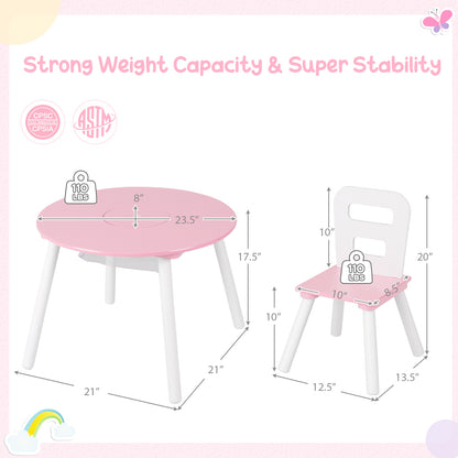 Wood Activity Kids Table and Chair Set with Center Mesh Storage for Snack Time and Homework, Pink Kids Table & Chair Sets at Gallery Canada
