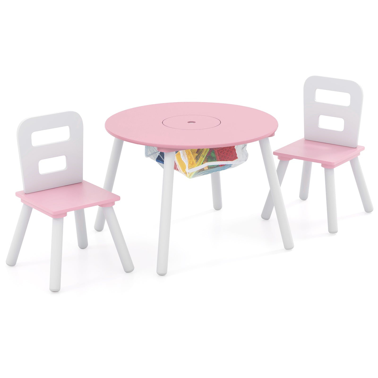 Wood Activity Kids Table and Chair Set with Center Mesh Storage for Snack Time and Homework, Pink Kids Table & Chair Sets at Gallery Canada