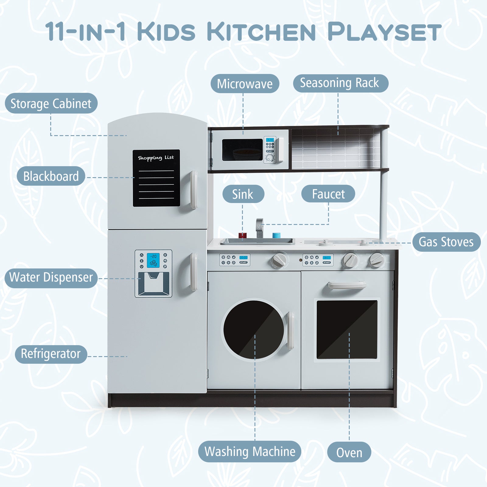 Kids Pretend Play Kitchen Cooking Set with Simulated Sound, Gray Play Kitchen Sets at Gallery Canada