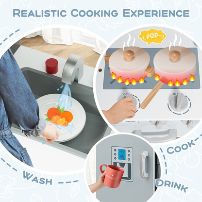 Kids Pretend Play Kitchen Cooking Set with Simulated Sound, Gray Play Kitchen Sets at Gallery Canada