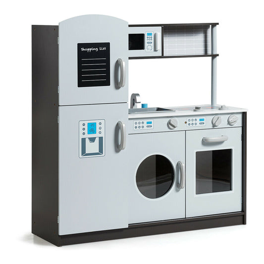 Kids Pretend Play Kitchen Cooking Set with Simulated Sound, Gray Play Kitchen Sets Gray at Gallery Canada