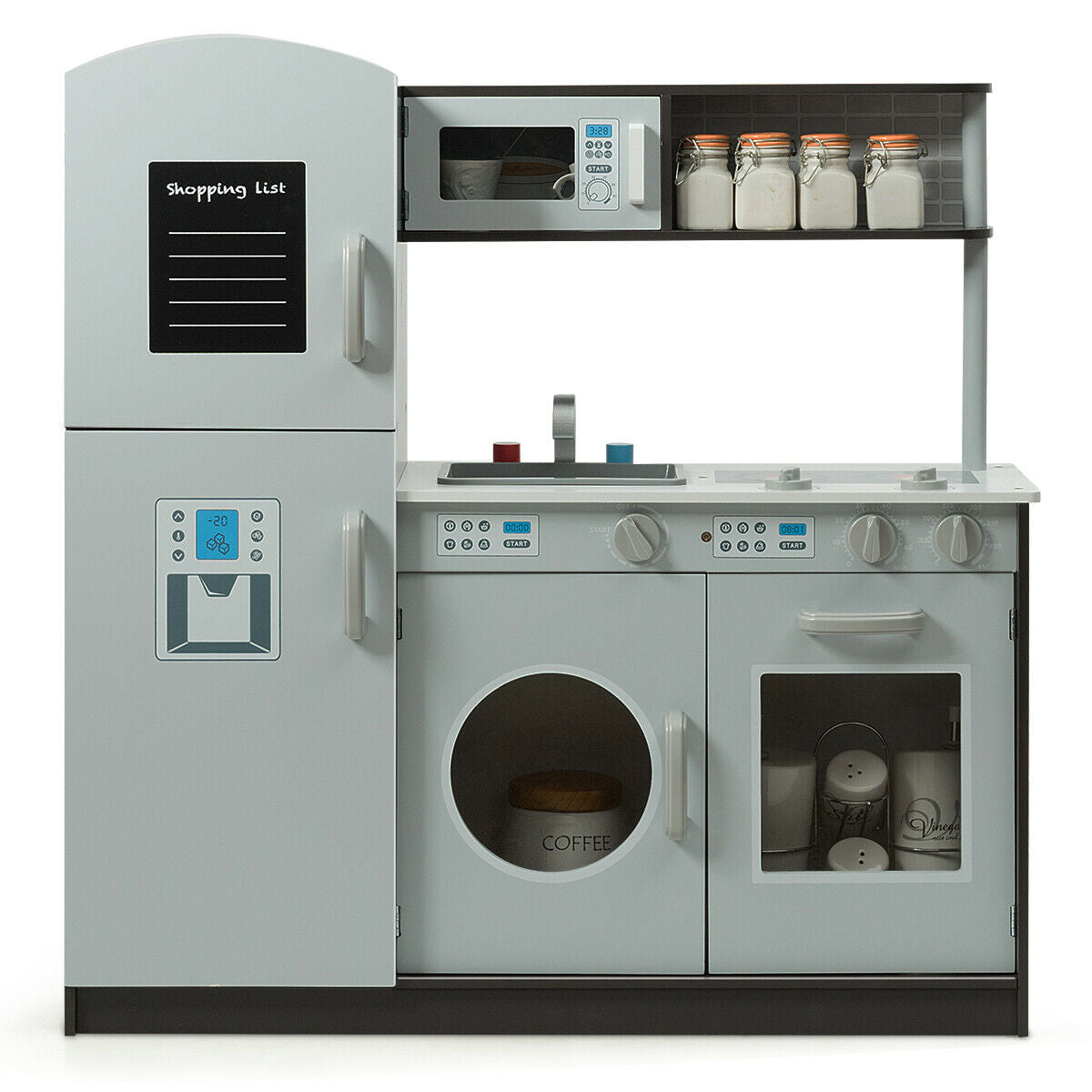 Kids Pretend Play Kitchen Cooking Set with Simulated Sound, Gray Play Kitchen Sets at Gallery Canada