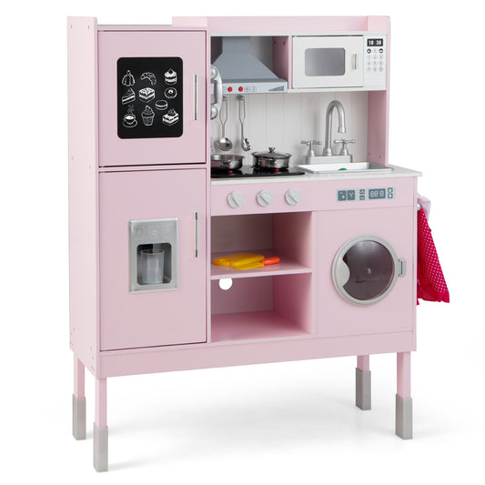 Wooden Pretend Play Kitchen for Kids with 16 Pieces Accessories, Pink Play Kitchen Sets Pink at Gallery Canada