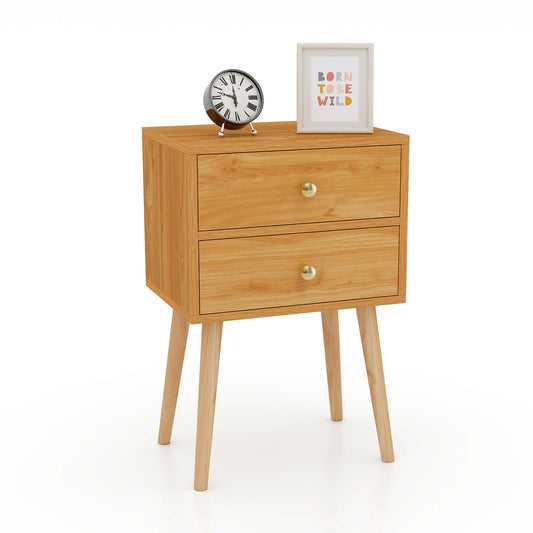 Mid-Century Modern Nightstand, 2 Drawers, Natural Nightstands Natural at Gallery Canada