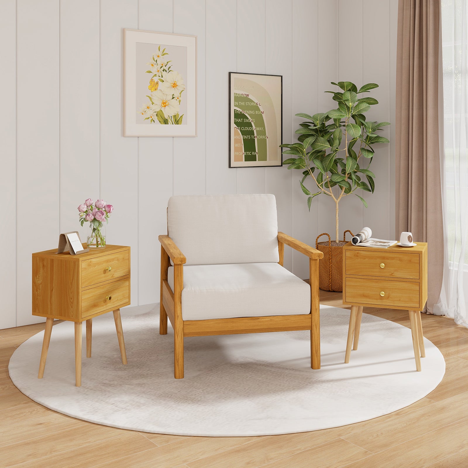 Nightstand Mid-century Modern Bedside Table with 2 Drawers, Natural Nightstands at Gallery Canada