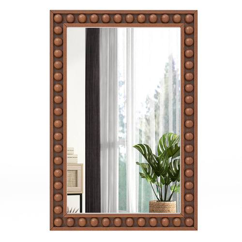 24 x 36 Inches Rustic Wall Mirror, Solid Wood Frame, Brown
