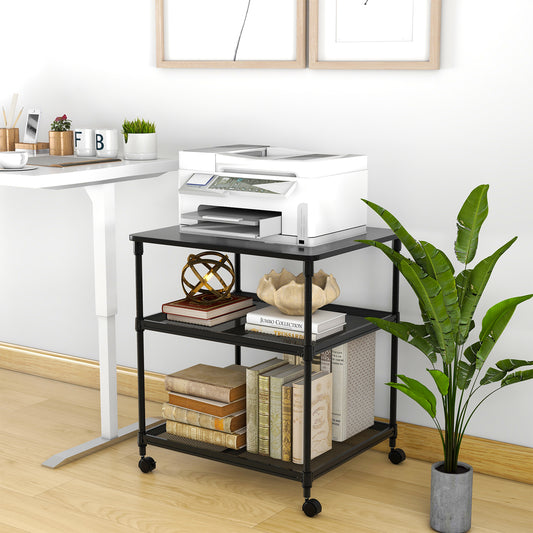 3 Tier Printer Stand, Rolling Fax Cart, Adjustable Shelf, Swivel Wheels, Black Laptop Tables & Printer Stands Black at Gallery Canada