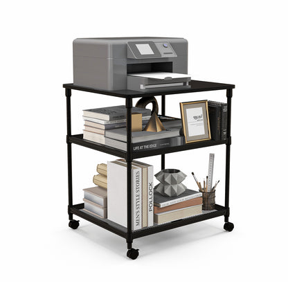 3 Tier Printer Stand, Rolling Fax Cart, Adjustable Shelf, Swivel Wheels, Black Laptop Tables & Printer Stands at Gallery Canada