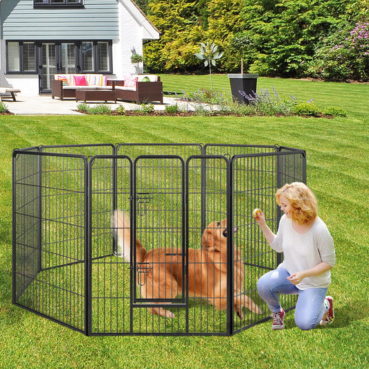 8 Panel 40 Inch Height Pet Fence Indoor Outdoor-40 inches, Black Pet Gate Black at Gallery Canada